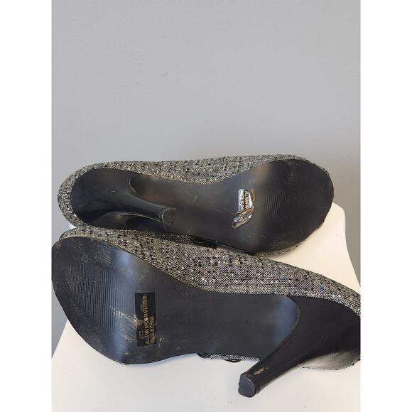NWOT Qupid Tweed Black White Peep Toe & Side High Heels 11 - Picture 7 of 7